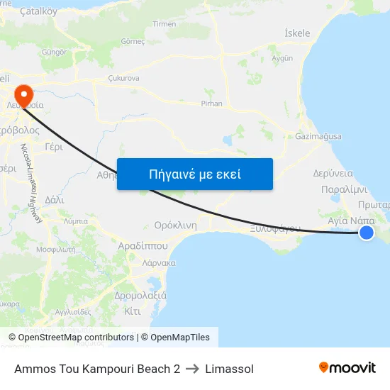 Ammos Tou Kampouri Beach to Limassol map