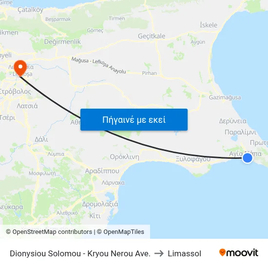Dionysiou Solomou - Kryou Nerou Ave. to Limassol map
