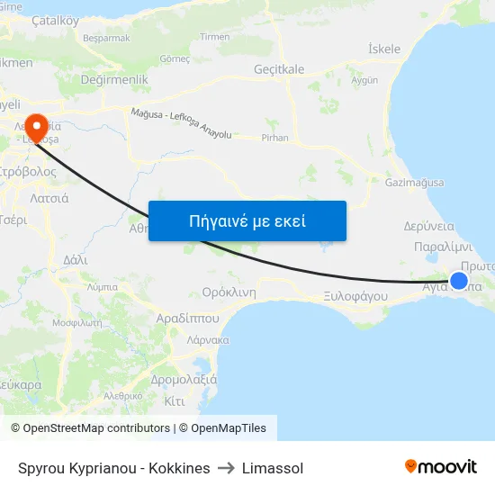 Spyrou Kyprianou - Kokkines to Limassol map