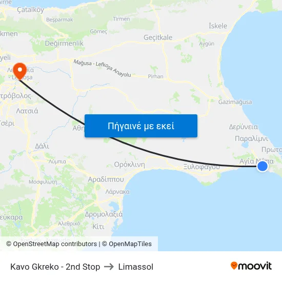Kavo Gkreko - 2nd Stop to Limassol map