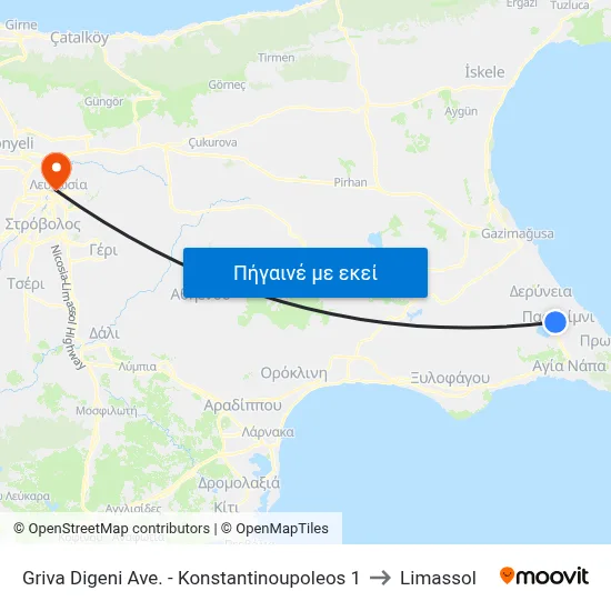 Griva Digeni Ave. - Konstantinoupoleos to Limassol map