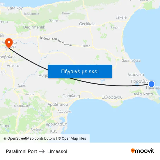 Paralimni Port to Limassol map