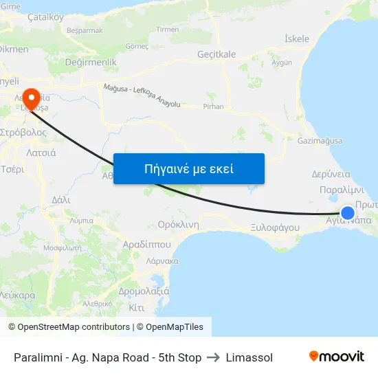 Paralimni - Ag. Napa Road - 5th Stop to Limassol map