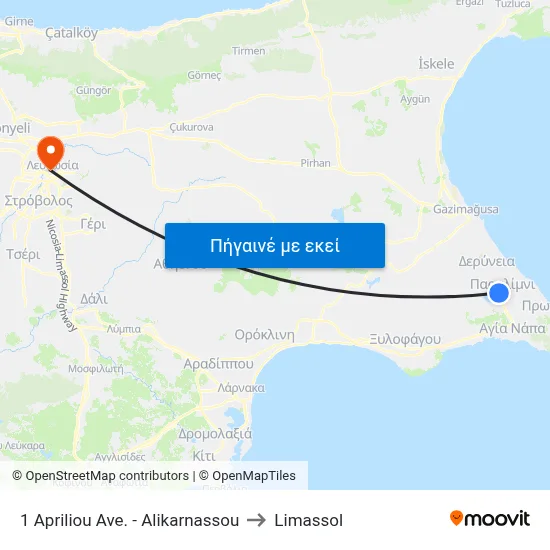 1 Apriliou Ave. - Alikarnassou to Limassol map