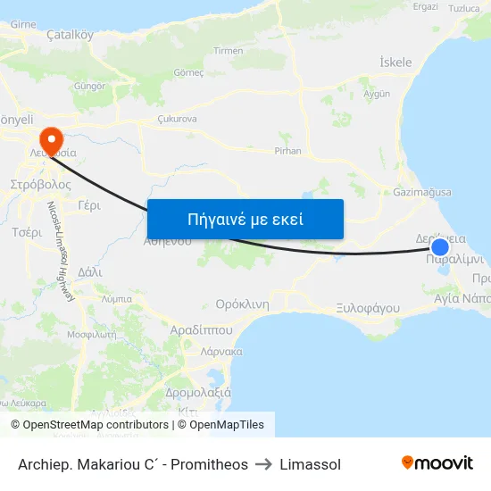 Archiep. Makariou C´ - Promitheos to Limassol map