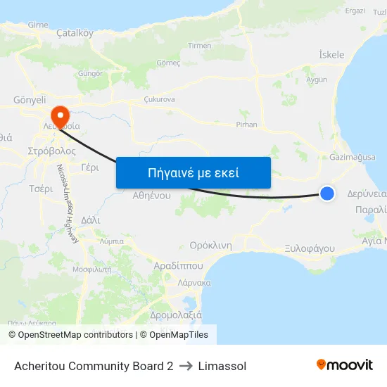 Acheritou Comm. Board to Limassol map
