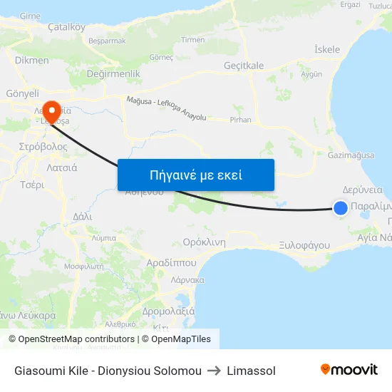 Giasoumi Kile - Dionysiou Solomou to Limassol map