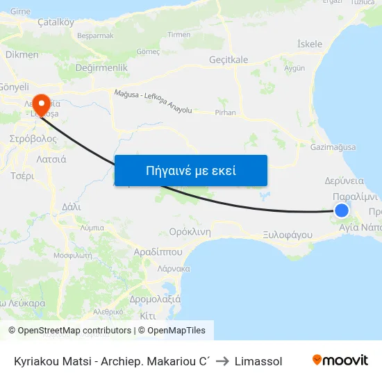 Kyriakou Matsi - Archiep. Makariou C´ to Limassol map