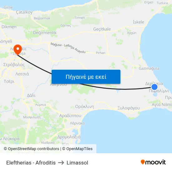 Eleftherias - Afroditis to Limassol map