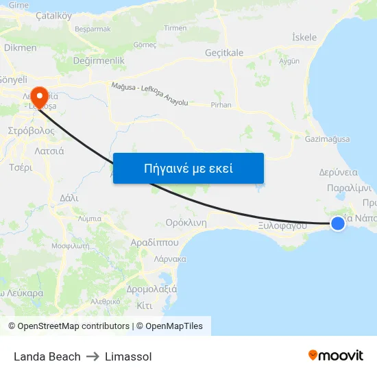 Landa Beach to Limassol map