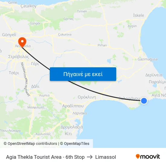 Agia Thekla Tourist Area - 6th Stop to Limassol map