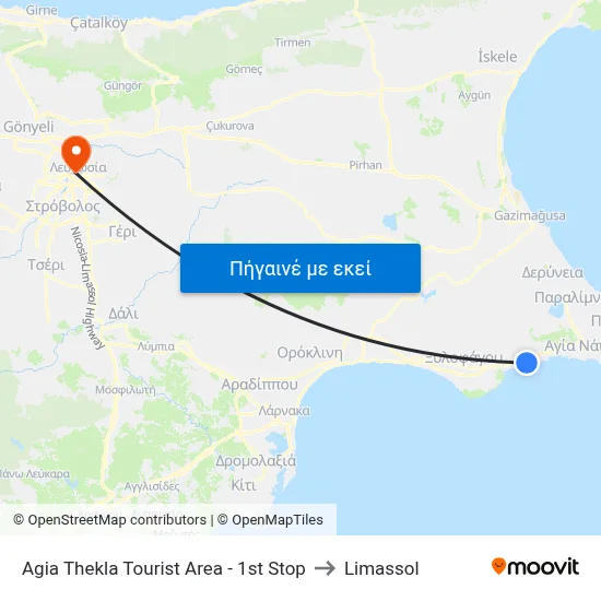 Agia Thekla Tourist Area - 1st Stop to Limassol map