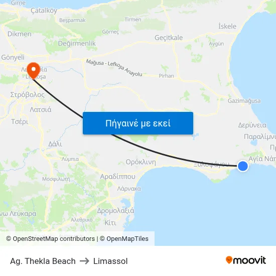Ag. Thekla Beach to Limassol map
