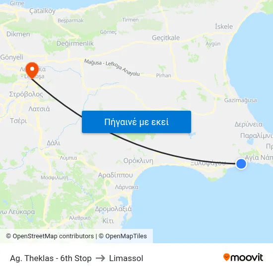 Ag. Theklas - 6th Stop to Limassol map
