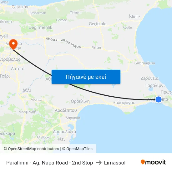 Paralimni - Ag. Napa Road - 2nd Stop to Limassol map