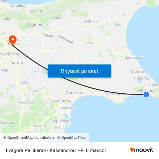 Evagora Pallikaridi - Kassandrou to Limassol map