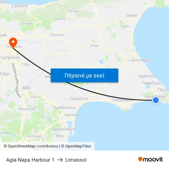 Ag. Napa Harbour to Limassol map