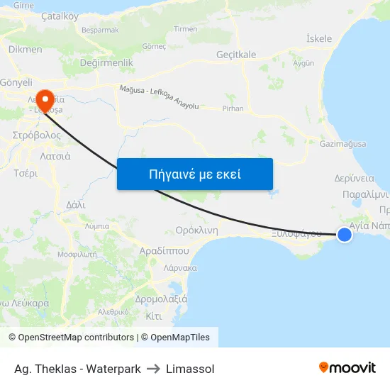 Ag. Theklas - Waterpark to Limassol map