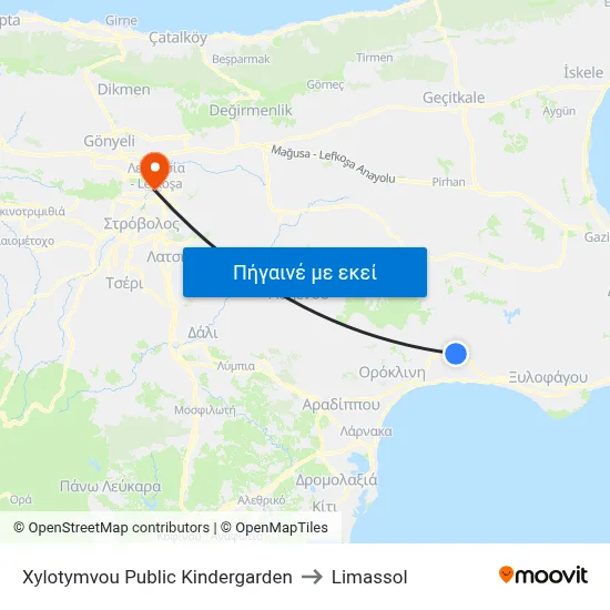 Xylotymvou Public Kindergarden to Limassol map