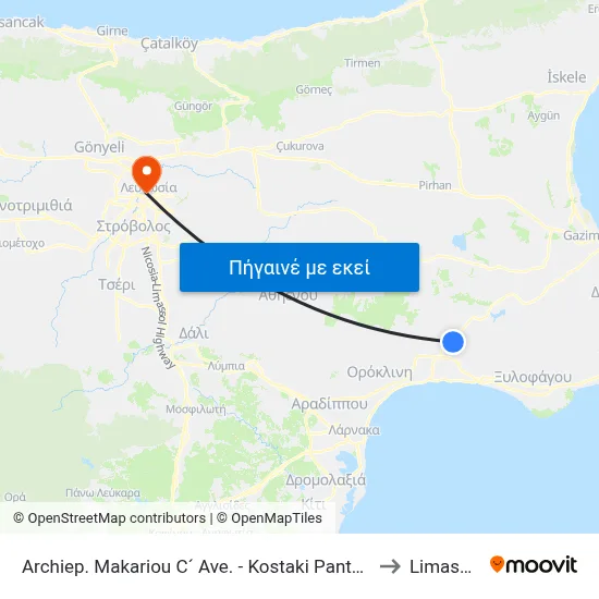 Archiep. Makariou C´ Ave. - Kostaki Pantelidi to Limassol map