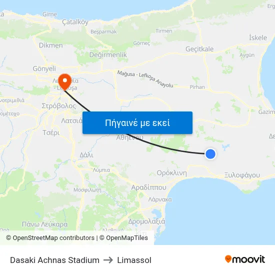 Dasaki Achnas Stadium to Limassol map