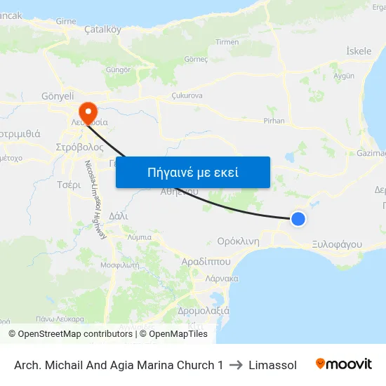 Arch. Michail And Ag. Marina Church to Limassol map