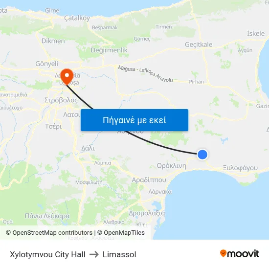 Xylotymvou City Hall to Limassol map