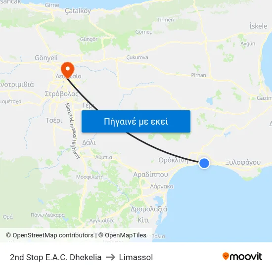 2nd Stop E.A.C. Dhekelia to Limassol map