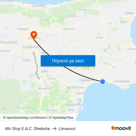 4th Stop E.A.C. Dhekelia to Limassol map