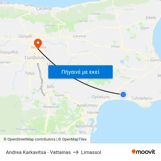 Andrea Karkavitsa - Vattainas to Limassol map