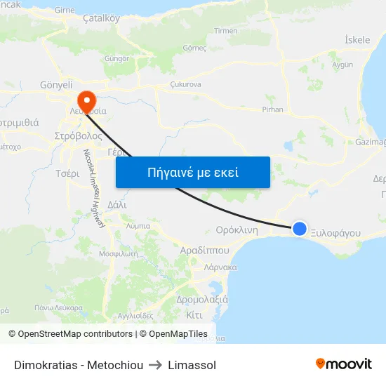 Dimokratias - Metochiou to Limassol map