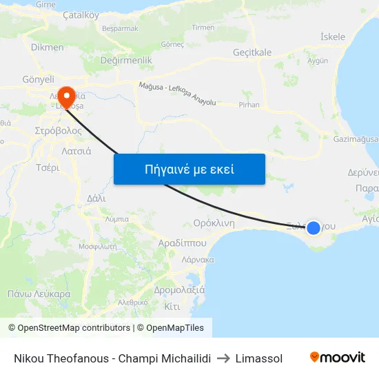 Nikou Theofanous - Champi Michailidi to Limassol map