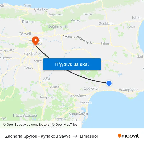 Zacharia Spyrou - Kyriakou Savva to Limassol map