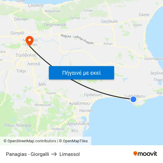 Panagias - Giorgalli to Limassol map