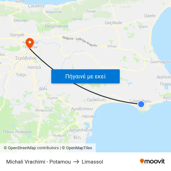 Michali Vrachimi - Potamou to Limassol map