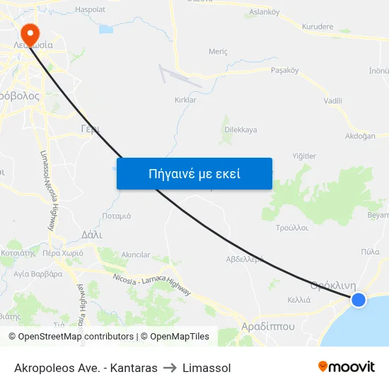 Akropoleos Ave. - Kantaras to Limassol map
