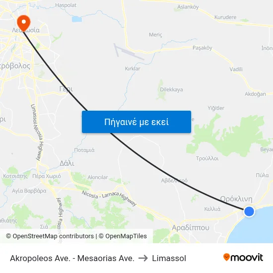 Akropoleos Ave. - Mesaorias Ave. to Limassol map