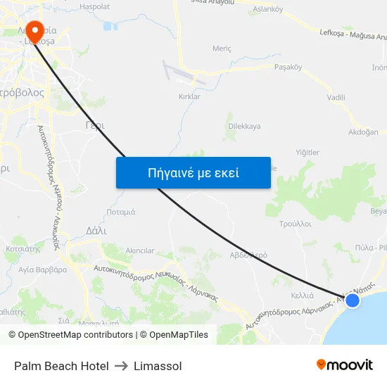 Palm Beach Hotel to Limassol map