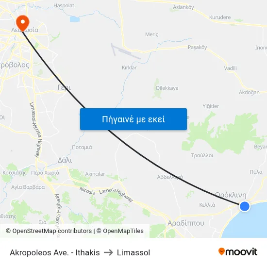 Akropoleos Ave. - Ithakis to Limassol map