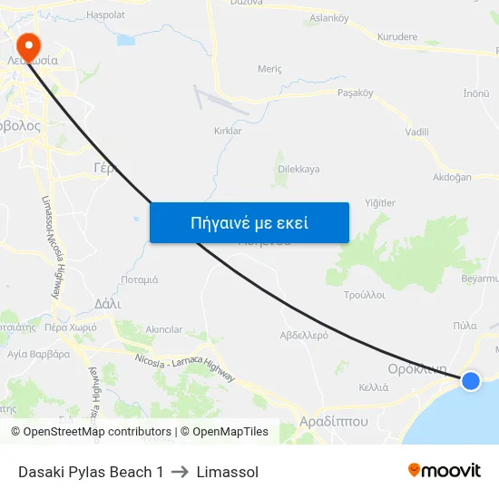 Dasaki Pylas Beach to Limassol map