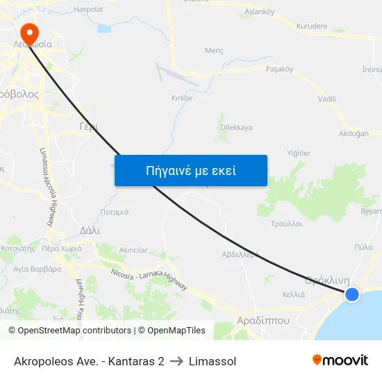 Akropoleos Ave. - Kantaras to Limassol map