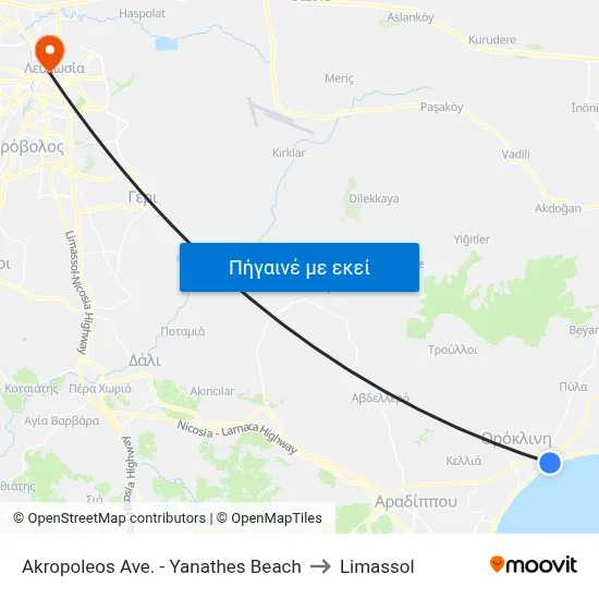 Akropoleos Ave. - Yanathes Beach to Limassol map