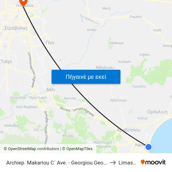 Archiep. Makariou C´ Ave. - Georgiou Georgiadi to Limassol map