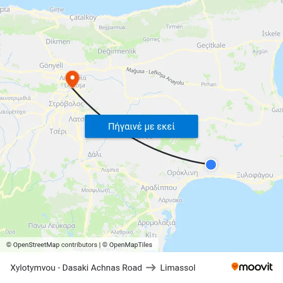 Xylotymvou - Dasaki Achnas Road to Limassol map