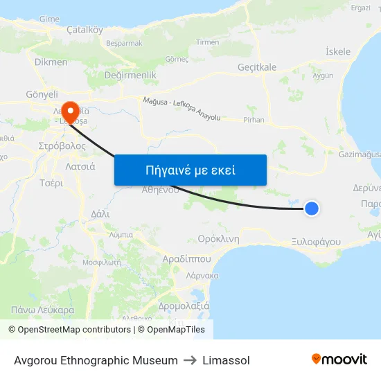 Avgorou Ethnographic Museum to Limassol map