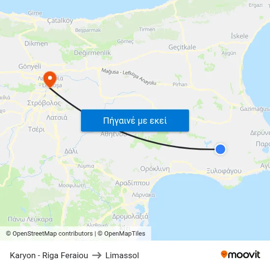 Karyon - Riga Feraiou to Limassol map