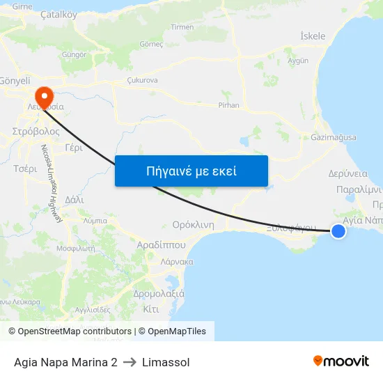 Ag. Napa Marina to Limassol map