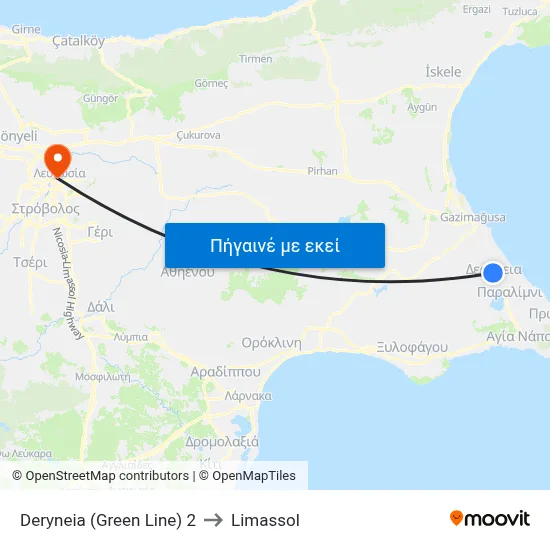 Deryneia (Green Line) 2 to Limassol map