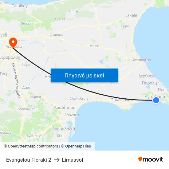 Evangelou Floraki to Limassol map