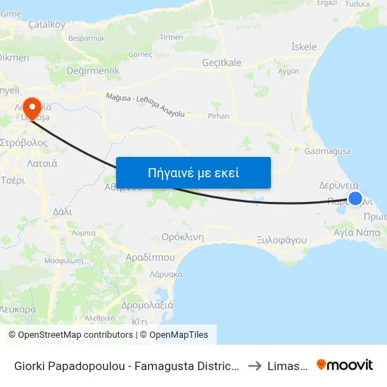 Giorki Papadopoulou - Famagusta District Court to Limassol map